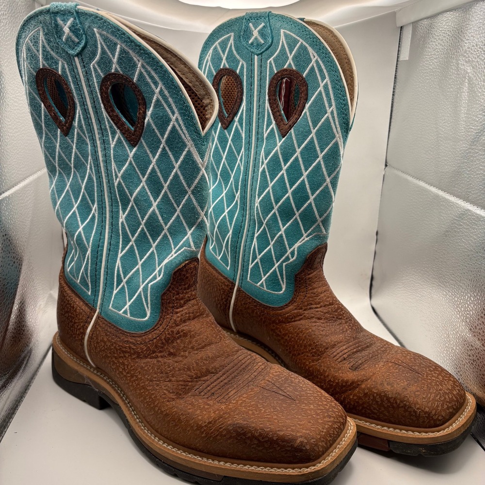 Twisted X Men Lite Cowboy Work Boots Brown Turquoise MLCW021 Size 8.5 D